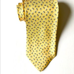 Italian designer Ferragamo silk twill pale yellow with blue accents neck tie